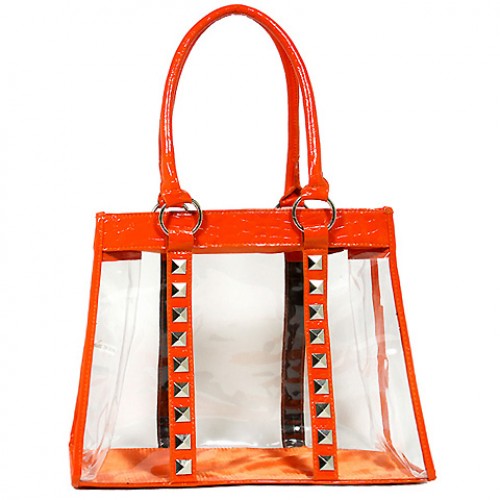 Clear PVC Tote Bag - Croc Embossed Patent Leather-like Trim w Pyramid ...