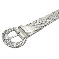 Belt - Metallic Woven Belt - Silver Color - BLT-T98028SV
