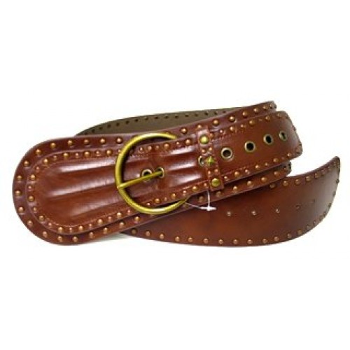 Belt - Metal Studded Belt - Brown Color - BLT-TO30011BR