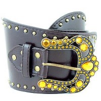 Belt - Leather -Like Metal Studded Belt - Brown Color - BLT-TO30082BN