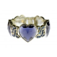 Rhodium Faceted Glass Heart Shape Charm w/Rhinestoned Half Circle Link - Dark Blue - BR-B8544LRDMT
