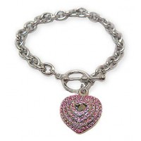 Barcelet - Crystal Heart Charm Bracelet - Pink - BR-JJB0021PK