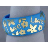 Bangle - Acrylic Bangle w/Loves &Flowers Bracelets - Blue - BR-OB00182BLU Bangle - Acrylic Bangle w/Loves &Flowers Bracelets - Blue - BR-OB00182BLU