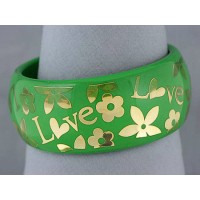 Bangle - Acrylic Bangle w/Loves &Flowers Bracelets - Green - BR-OB00182GRN