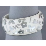 Bangle - Acrylic Bangle w/Loves &Flowers Bracelets - White - BR-OB00182WHT Bangle - Acrylic Bangle w/Loves &Flowers Bracelets - White - BR-OB00182WHT