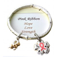 Stretchable Charm Bracelet - Pink Ribbon - Pink - BR-OB06122TTPNK