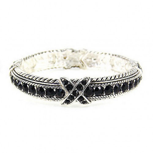 Western Style - Rhinestones Stretchable Bracelets - Black - BR-OB00989ASJET Western Style - Rhinestones Stretchable Bracelets - Black - BR-OB00989ASJET