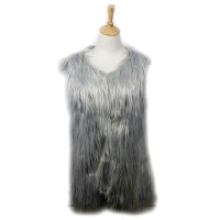 Cardigans & Vests - Faux Long Fur Vest – Solid Light Grey - VT-9452-1