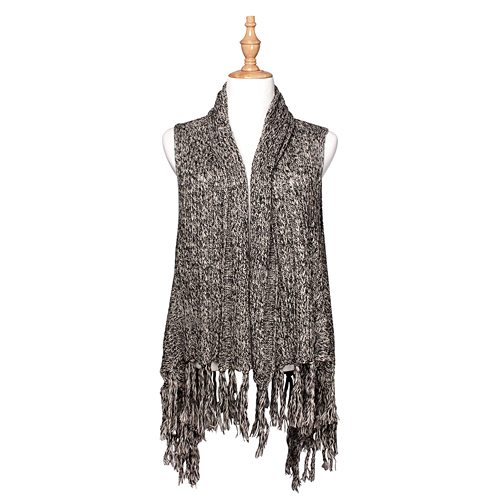Cardigans & Vests - Knitted Cardigan with Tassels -Black - VT-AO624BK