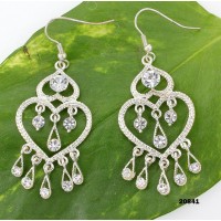 Dangling Rhinestones Double-Heart Earrings - Clear - ER-20841