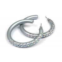 Rhinestone Post Hoops Earrings - Silver - ER-21218MS