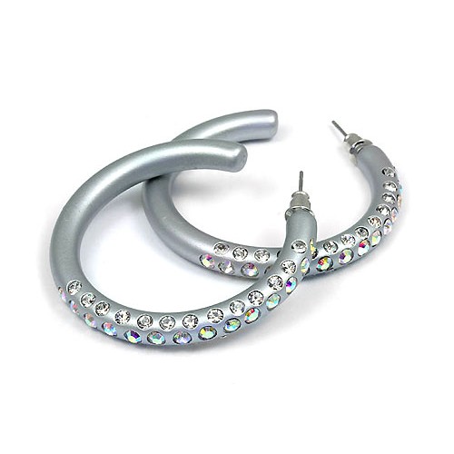 Rhinestone Post Hoops Earrings - Silver - ER-21218MS
