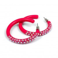 Rhinestone Post Hoops Earrings - Rose - ER-21218RO