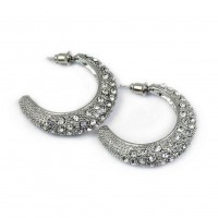 Rhinestone Post Hoops Earrings - Clear - ER-21308CR