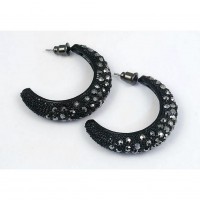 Rhinestone Post Hoops Earrings - Black - ER-21308HE