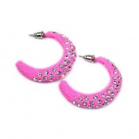 Rhinestone Post Hoops Earrings - Rose - ER-21308RO