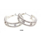 Rhinestone Post Hoops Earrings - Double Lines - ER-21355