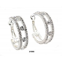 Rhinestone Post Hoops Earrings - Double Lines - ER-21355