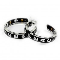 Rhinestone Post Hoops Earrings - Peace Sign - Black - ER-21486JT