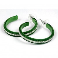 Rhinestone Hoops Earrings - Center Line - 1.6" - ER-21552EM