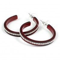 Rhinestone Hoops Earrings - Center Line - 1.6" - ER-21552SI