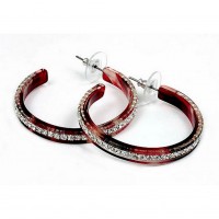 Rhinestone Hoops Earrings - Center Line - 1.6"  - ER-21554FU