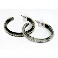 Rhinestone Hoops Earrings - Center Line - 1.6" - ER-21554JT