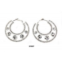 Rhinestone Post Hoops Earrings - Double Circles - ER-21557S-S