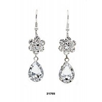 Rhinestone Flower w/ Dangling Tear Drop Earrings - Clear -  ER-21755CR