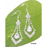 Rhinestone V w/ Dangling Tear Drop Earrings - Clear -  ER-21757CR