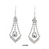 Rhinestone V w/ Dangling Tear Drop Earrings - Clear -  ER-21757CR