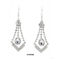 Rhinestone V w/ Dangling Tear Drop Earrings - Clear -  ER-21757CR