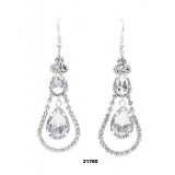 Rhinestone Linear Pear Shape w/ Dangling Tear Drop Earrings - Clear - ER-21760