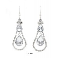 Rhinestone Linear Pear Shape w/ Dangling Tear Drop Earrings - Clear - ER-21760