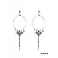 Hoop Earrings w/ Pearls & Multi Charms - ER-ACQE1015R