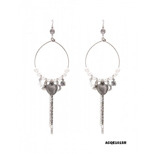 Hoop Earrings w/ Pearls & Multi Charms - ER-ACQE1015R