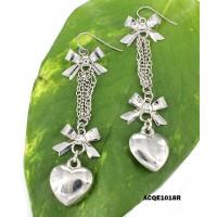 Dangling Bow Earrings w/ Heart Charms - ER-ACQE1018R