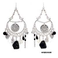Chandlier Earrings w/ Dangling Stones - Black - ER-ACQE1022B
