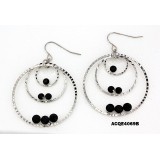 Triple Hoops Crystal Dangle Earrings/ Silver Tone - Black - ER-ACQE4069B
