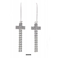 Rhinestone Cross Earrings - Clear - ER-AEA60S