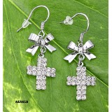 Rhinestone Cross Earrings w/ Bows - ER-AEA61S