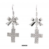 Rhinestone Cross Earrings w/ Bows - ER-AEA61S
