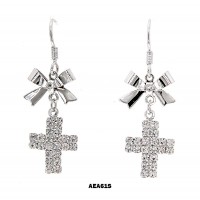 Rhinestone Cross Earrings w/ Bows - ER-AEA61S