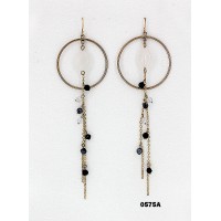 Gold Circle w/White Gem Stone Dangling  - ER-CQE0575A