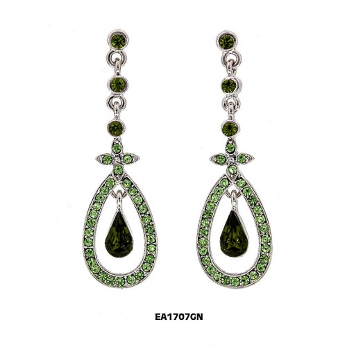Crystal Open Tear Drop earrings - Green - ER-EA1707GN