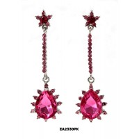 Crystal Single Line Big Diamond Cut Tear Drop - Pink - ER-EA2330PK