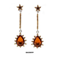 Crystal Single Line Big Diamond Cut Tear Drop - Topaz - ER-EA2330TP