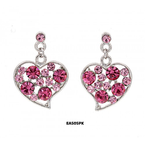 Crystal Heart Earrings - Pink - ER-EA505PK