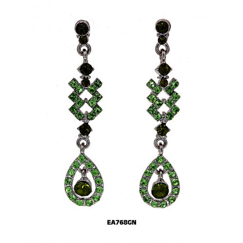 Crystal Tear Drop Dangle Earrings - Green - ER-EA768GN