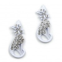 Rhinetone Post Earrings - Kitty - White - ER-JER4422WT